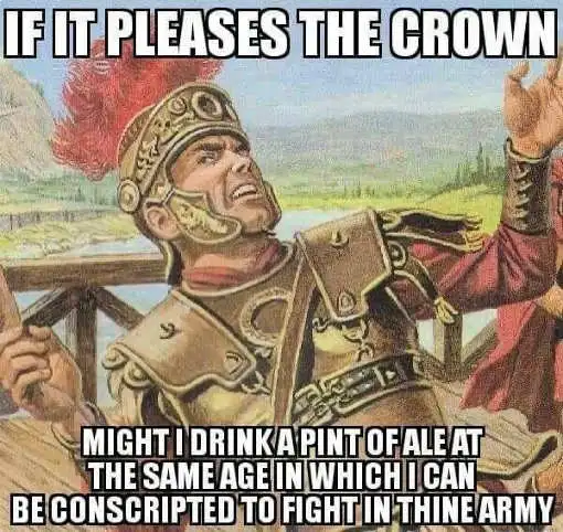 Pleases crown drink ale age conscription